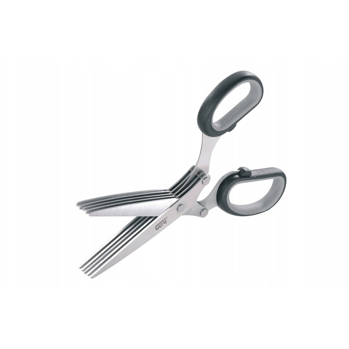 Foarfece pentru ierburi Gefu, Cutare G-12660, 5 perechi de lame pentru taiere fina, otel inoxidabil, maner Santoprene, argintiu, 19.4 cm