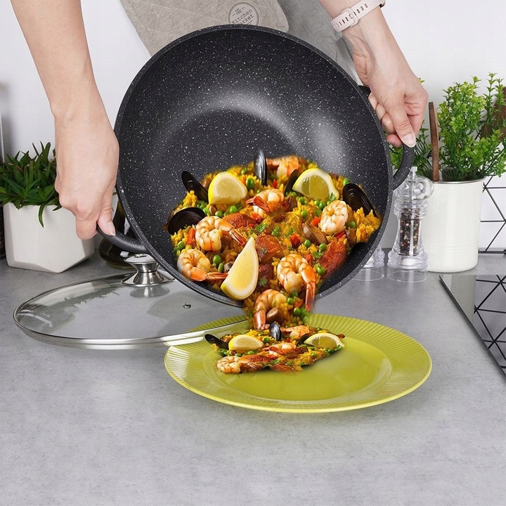 Vilde gránit mély wok serpenyő 32cm tapadásmentes fedővel