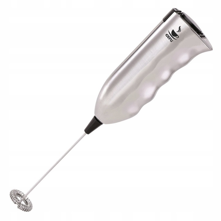 Spumator de lapte / spumiera Gefu Marcello, electric portabil din otel inoxidabil, alimentare pe baterii AA, viteza 16.000 rpm, argintiu, 1 buc
