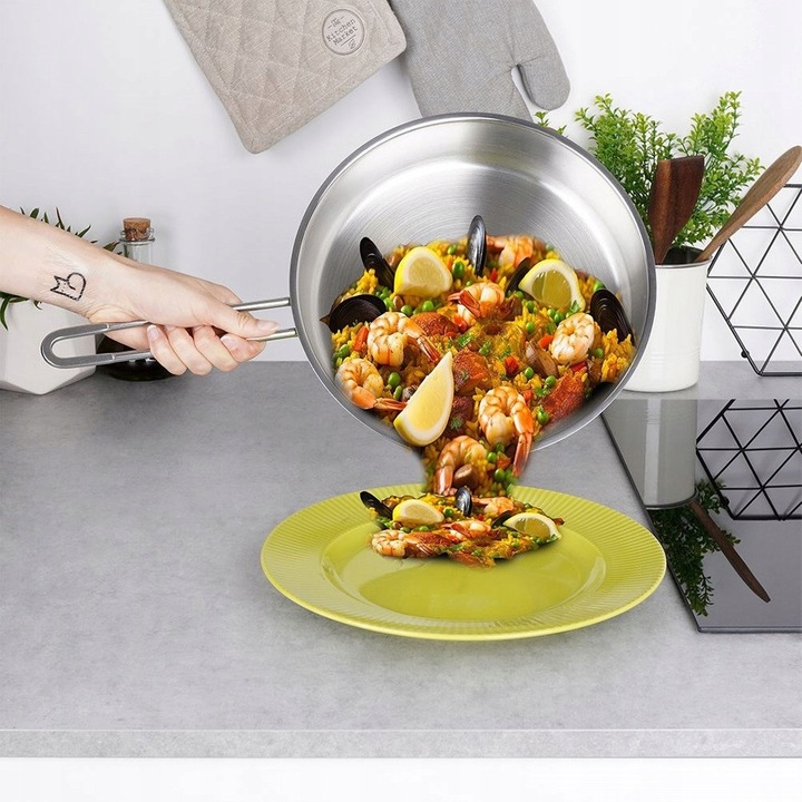 Vilde rozsdamentes acél serpenyő, indukciós és mosogatógép kompatibilis, ezüst, 26 cm