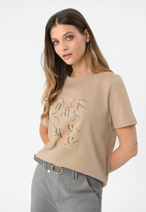 Tricou dama bumbac abstract Comfort Fit, Bej