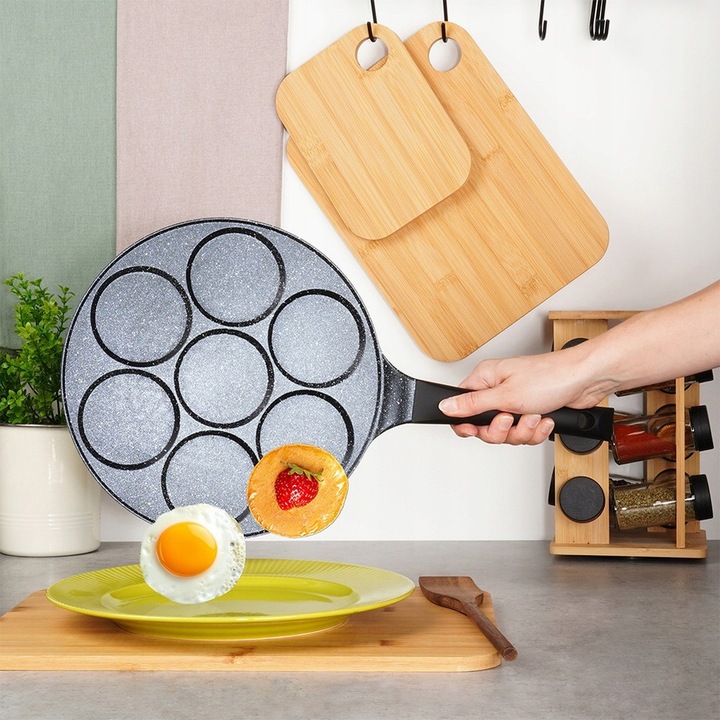 Vilde serpenyő tapadásmentes gránit bevonattal, 7 fészkes tojáshoz és palacsintához, szürke, 26 cm