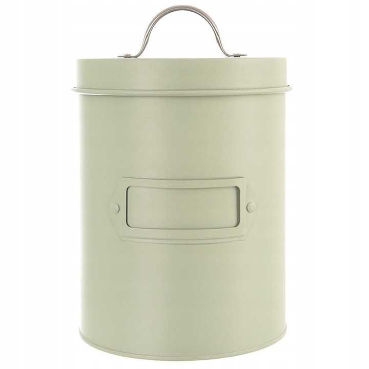 Metál tárolóedény Vilde, fém doboz száraz termékekhez, fedéllel és fogantyúval, címketartóval, zöld, 1.3L