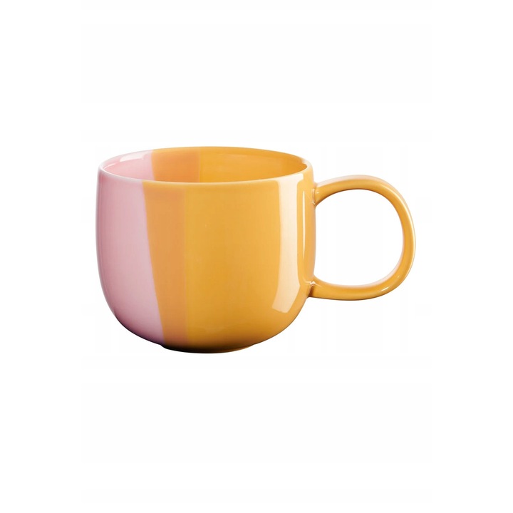 Cana espresso ASA Joy, cescuta din portelan, compatibila cu microunde, potrivita pentru masina de spalat vase, galben/roz, 90ml