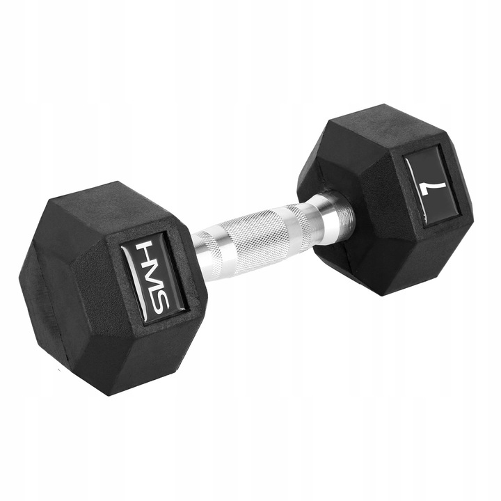 Gantera HMS HEX PRO 7 kg, cauciucata, negru, 28.9x7.9x12.2cm