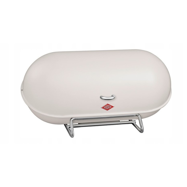 Cutie pentru paine (chlebak) Wesco Breadboy, din otel vopsit prin pulbere, cu orificii de ventilatie si maner cromat, bej mat, 443 x 230 x 210 mm, 1 buc