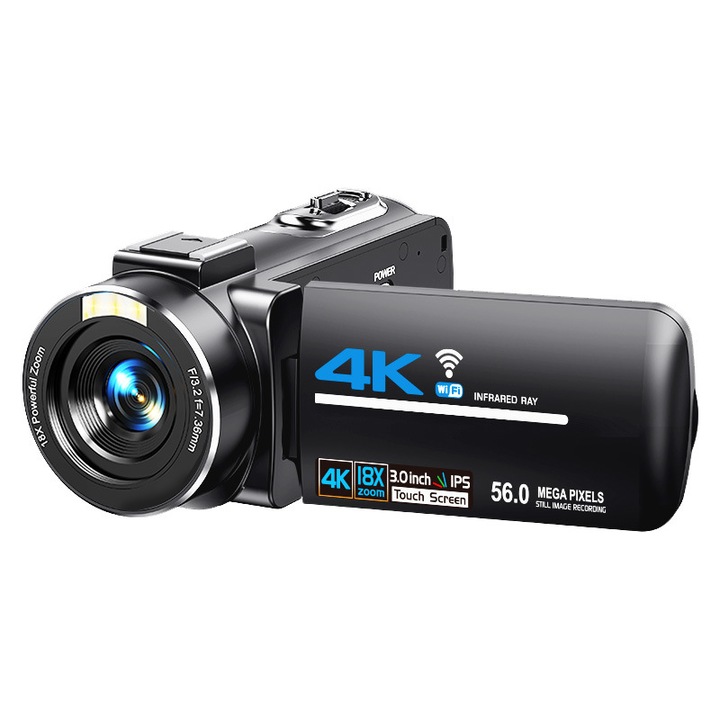 Kamera Videó, Bytelike, Hordozható 4K Ultra HD Vlogginghoz és Turizmushoz - Retro Design, Forgatható Érintőképernyő, Professzionális Kézi Felvétel, Digitális Zoom, Beépített Wi-Fi, Külső Mikrofon Támogatott