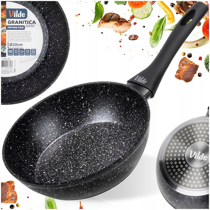 Vilde Granitica serpenyő, tapadásmentes, indukciós és gáz főzőlappal kompatibilis, fekete, 20 cm