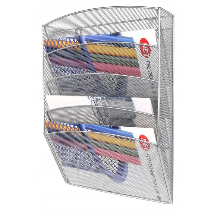 Dokumentumrendező Net, A4, fém fali tartó, 4 polc, ezüst, 314x93x435mm, 1 db