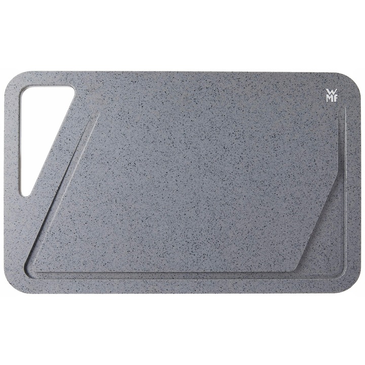 Tocator/placa de taiere WMF 45 x 30 cm, din plastic, cu rigola pentru suc, antialunecare si maner practic, Gri, 1 buc