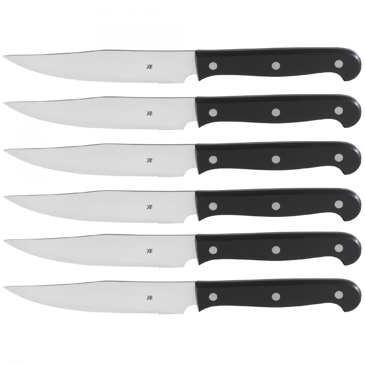 WMF Kansas steak késkészlet, 6 darabos, fogazott, fekete, 25x1.35cm