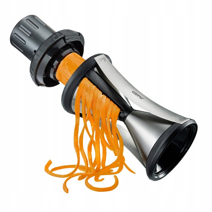 Spiralizator legume / razatoare spirala Gefu Spirelli 2.0, cu lame din otel japonez, 2 latimi fasii 4,5/8 mm, inox/negru, 1 buc