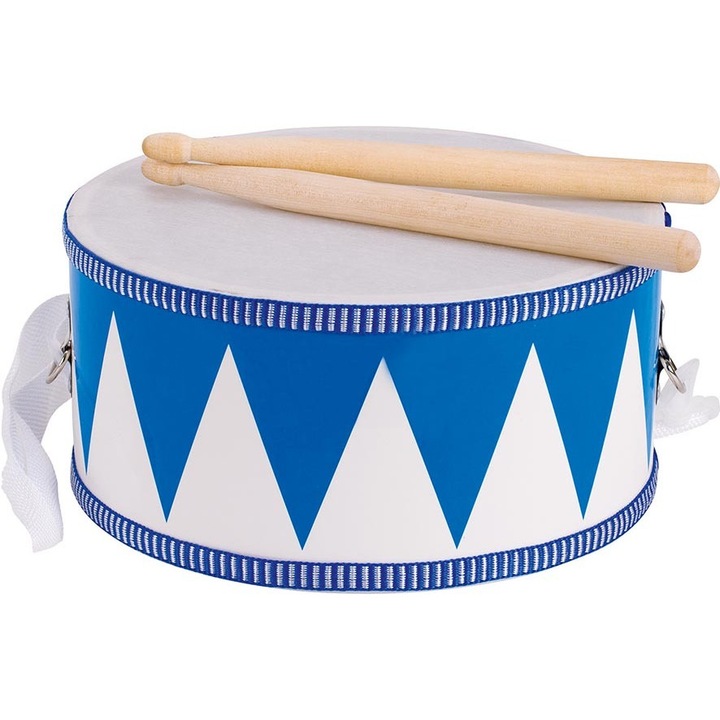 Goki gyerekdob, fából, két dobverővel 18 cm és állítható pánttal 52-100 cm, fehér/kék, 1 db