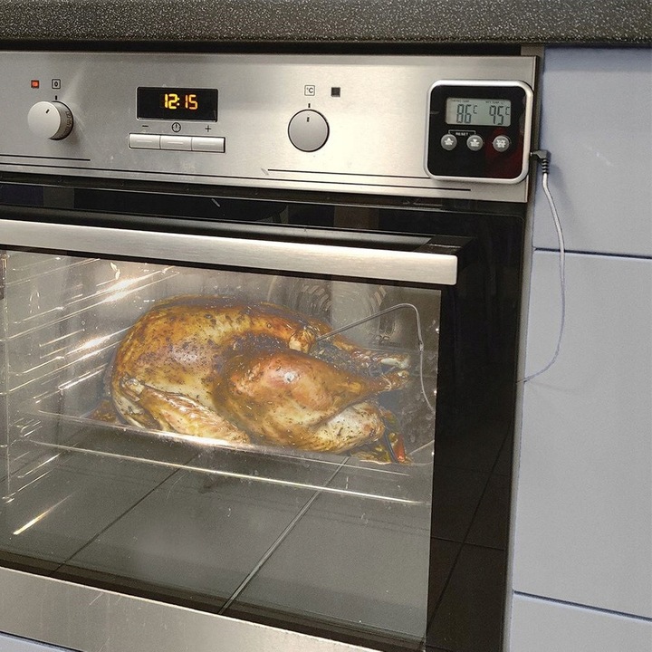 Termometru de bucatarie Vilde, termometru alimentar digital cu sonda pentru carne, afisaj lcd, cu fir, negru/argintiu, 1 buc