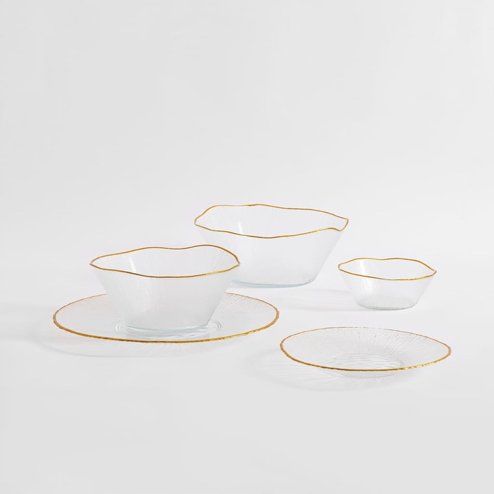 Bol pentru salata / misa Home Styling Collection Datura din sticla cu margine aurie, decorativ, transparent/auriu, 30 cm, 1,6 L