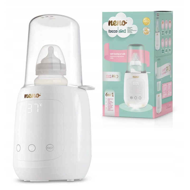 Sterilizator si incalzitor biberoane Neno Tocco, 6in1, Smart Pro, incalzire rapida, sterilizare si dezghetare, mentinere temperatura, lampa de noapte, Alb, 1 buc