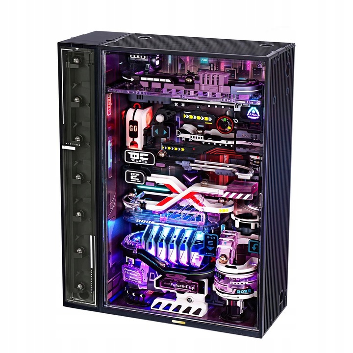 3D mechanikus puzzle Rokr The Future City MR02S, 174 cm-es golyópálya, automata golyóemelés, LED világítás, 140 darab, többszínű, 1 szett