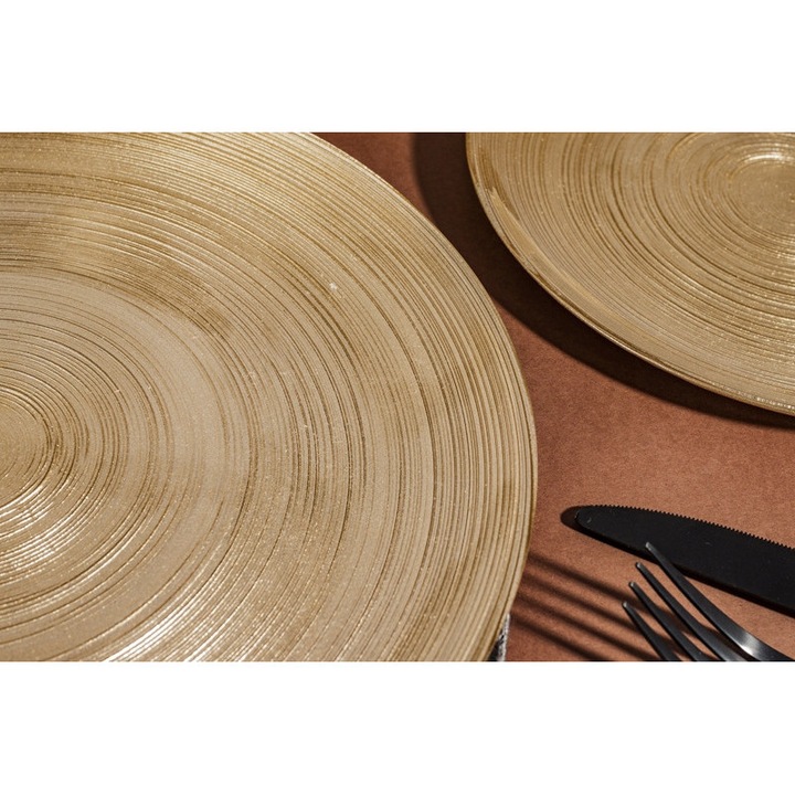 Excellent Houseware tányér / lapos tányér, üveg, dekoratív, csíkos textúrával az alján, arany, 28 cm