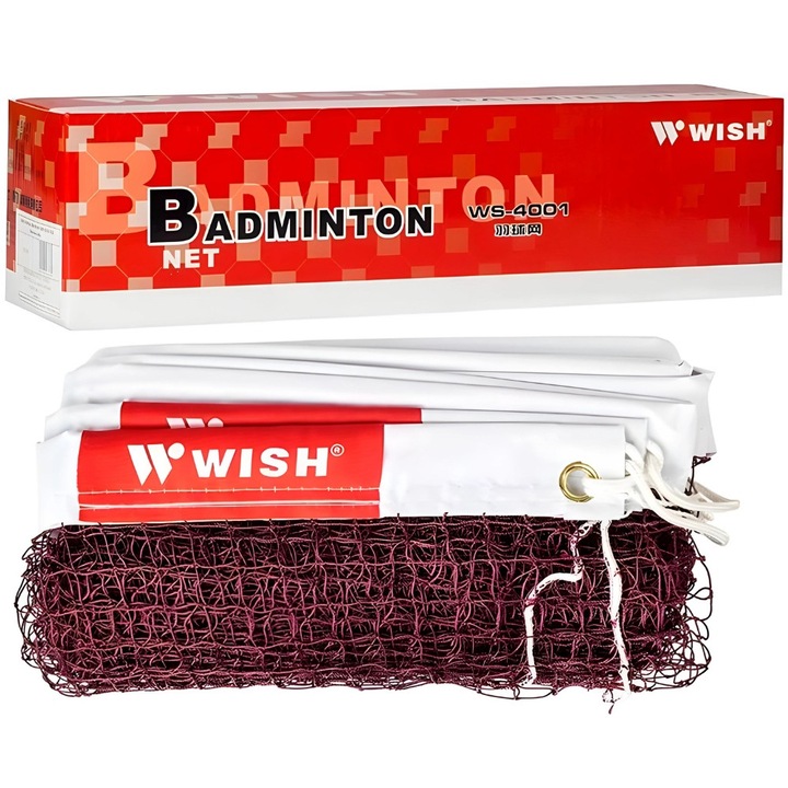Wish WS-4001 nylon tollaslabda háló, időjárásálló, 6,04 m x 0,76 m, Bordó, 1 db