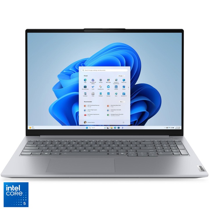 Laptop Lenovo ThinkBook 16 G9 IRL cu procesor Intel Core™ 5 210H pana la 4.80 GHz, 16" WUXGA IPS 400nits, 16GB RAM, 512GB SSD, Integrated Intel® Graphics, Windows® 11 Pro