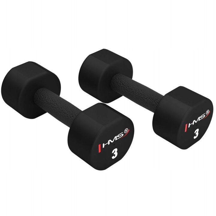 HMS, gantere/hantle din otel cu acoperire din poliuretan tpu, manere radeleate antiderapante, rezistente la socuri, HPT03, negru, set 2x3 kg