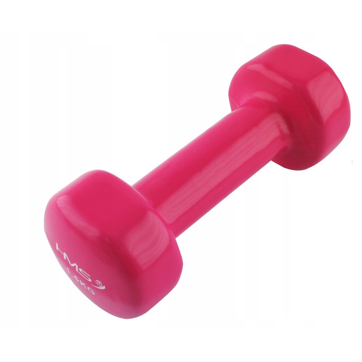 HMS, Set gantere din fonta acoperite cu vinil – 2 buc, ergonomice, usor de curatat, roz, 1,5 kg