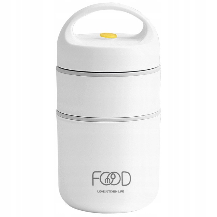 Hőszigetelt, légmentesen záródó élelmiszertartó, csavaros tetővel és tömítéssel, fehér, 680 ml