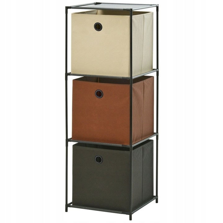 Raft metalic Storage Solutions model 568099, tárolóállvány 3 merevített textil dobozzal, erős és stabil fém konstrukció, többszínű, 34,5x34,5x100 cm
