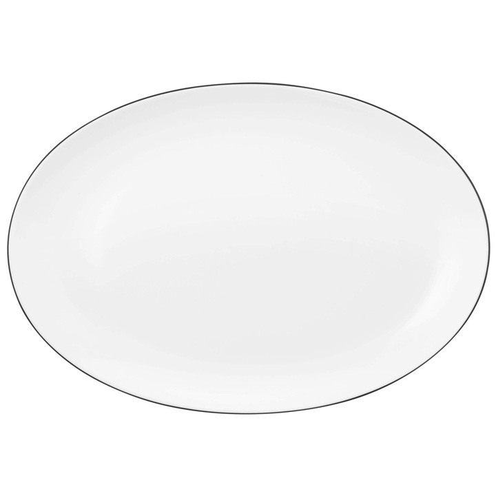 Platou oval/tava de servire Seltmann Weiden Lido Black Line din portelan, rezistent la zgarieturi, compatibil cu masina de spalat si cuptor/microunde, alb, 35 x 24 cm