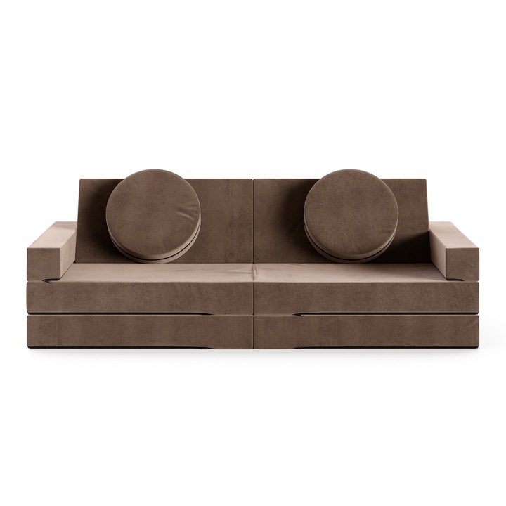Saltea pliabila tip canapea, SPIJZDROWO, Playbox, 80x160cm, Maro, catifea