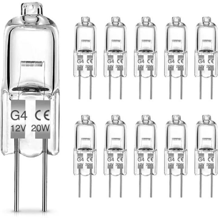 Комплект от 10 броя, халогенна крушка G4, 20W, 12V, топло бяла 2700K, 300 lm, димируема, CRI 99+, ъгъл 360°, 3000 ч