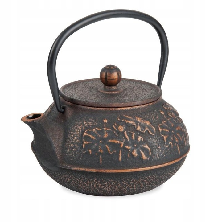 Berlinger Haus BH-6531 öntöttvas teáskanna, rozsdamentes acél szűrővel ellátott infúziós kosár, ergonomikus fogantyú, fekete/réz, 850 ml