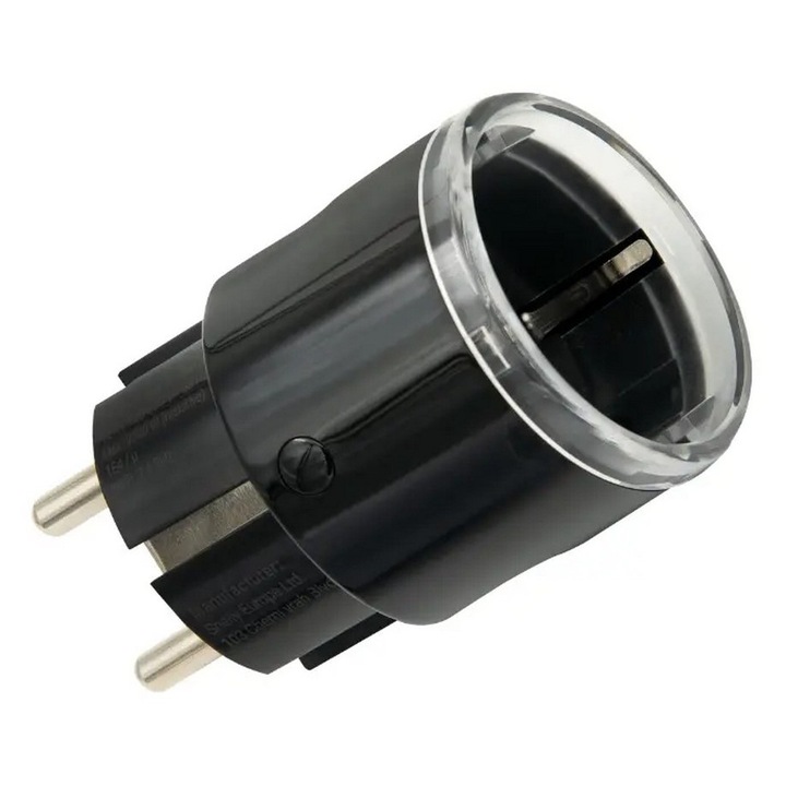 Priza inteligenta interior Shelly Wave Plug S, Z-Wave 800, contor energie, 12A 2500W, neagra, IP20
