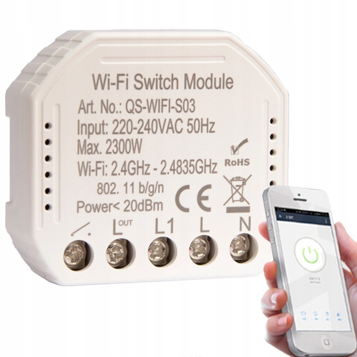 Intelligens Wi-Fi világításvezérlő, 1 csatornás, Tuya Smart automatizálás, Alexa/Google Home kompatibilis