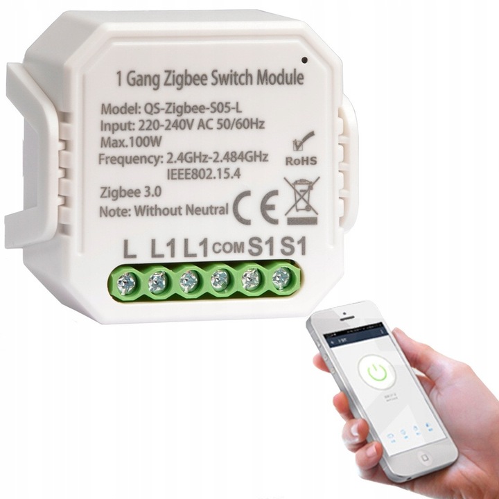 ZigBee Intelligens Világításvezérlő, 1 csatornás, Nulla vezeték nélküli, Tuya kompatibilis okos relé, Nulla vezeték nélkül
