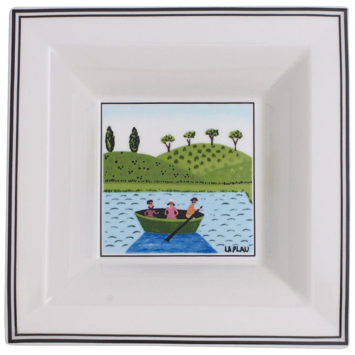 Villeroy&Boch Design Naif négyzetes tál, prémium porcelán, mosogatógépben és mikrohullámú sütőben használható, többszínű, 14x14 cm, 140 ml