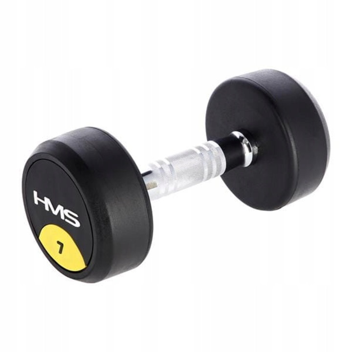 Hantela rotunda HMS 7kg cauciucata cromata 25x12cm