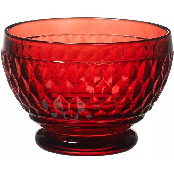Villeroy&Boch Boston desszertes tál, kristályüveg tál, texturált mintával, mosogatógépben mosható, piros, 0,4 l