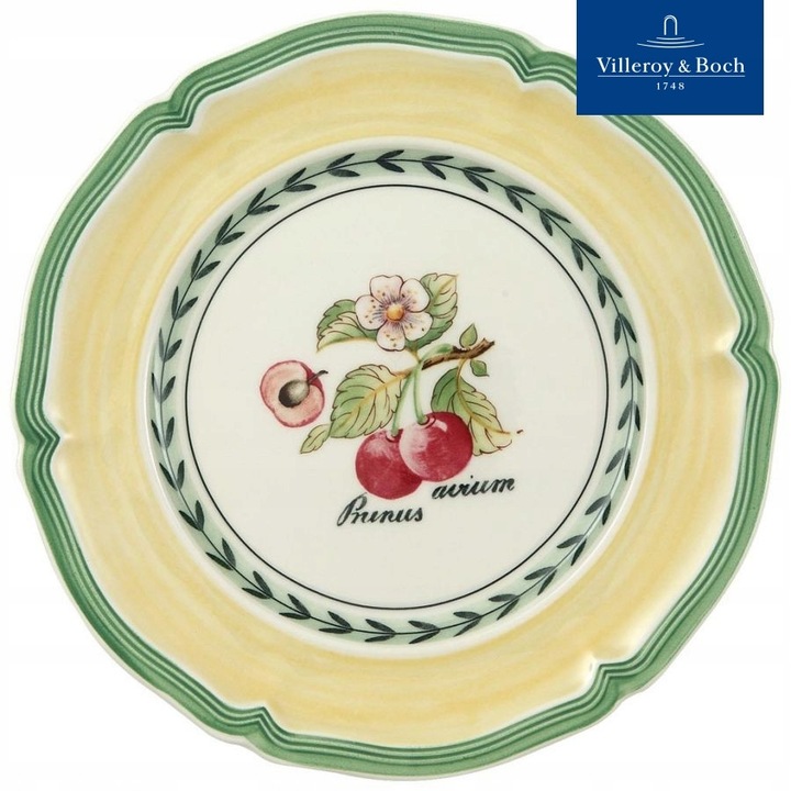 Kenyértányér, desszerttányér Villeroy & Boch French Garden Valence, prémium porcelán, cseresznye dekor, zöld/sárga, 17 cm