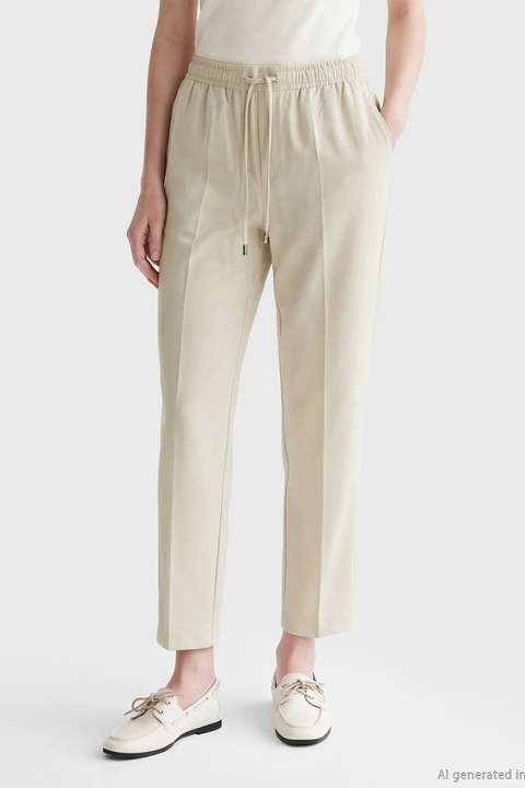 LC WAIKIKI, Pantaloni cu snur de ajustare si pensa, Alb murdar