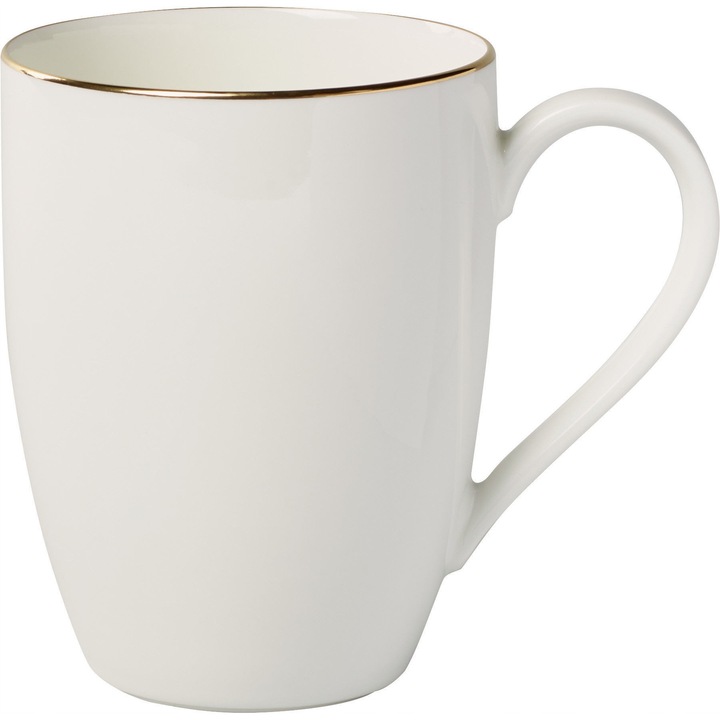 Чаша Villeroy&Boch Anmut Gold от първокласен костен порцелан, със златен кант, с дръжка, бяла, 350 мл