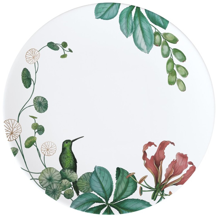 Villeroy&Boch Avarua desszert/reggeliző tányér, prémium csontporcelánból, trópusi dekorral és kolibrival, fehér/többszínű, 22 cm, 1 db