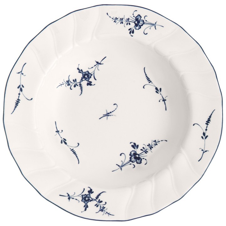 Villeroy&Boch Old Luxembourg mélytányér, prémium porcelán, klasszikus modell kék díszítéssel, fehér/sötétkék, 22,5 cm, 1 db