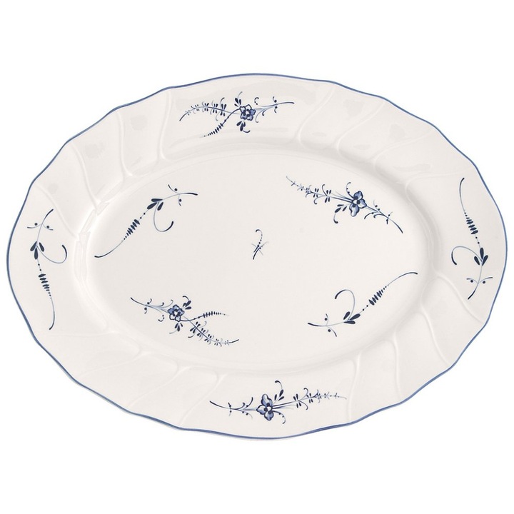 Villeroy & Boch Old Luxembourg ovális tál, porcelán, fehér-kék, 36cm