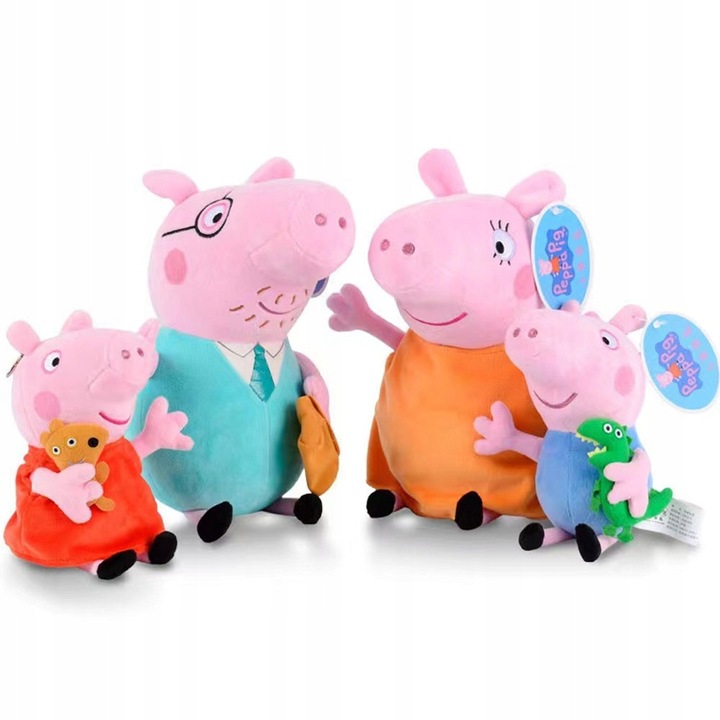 Комплект от 4 плюшени играчки Pan i Pani Gadzet Peppa, интерактивни, говорят на полски език, меки, изработени от висококачествен материал, за деца 2+, 32 см/28 см, розов