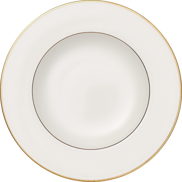 Mélytányér leveshez, Villeroy & Boch Anmut Gold, prémium porcelán, Inglaze Gold technológia, fehér/arany, 24 cm, 0,33 l