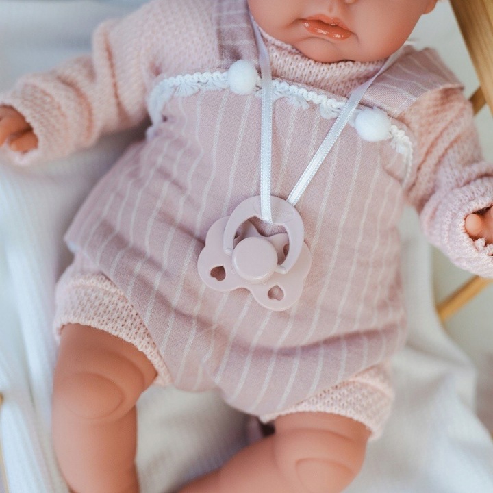 Кукла Antonio Juan Baby Toneta 70357, с текстилно тяло, меки винилови крайници и глава, която гука, включени аксесоари (боди, шапка, чорапи, биберон, кенгуру, оригинална кутия), розова, 34 см