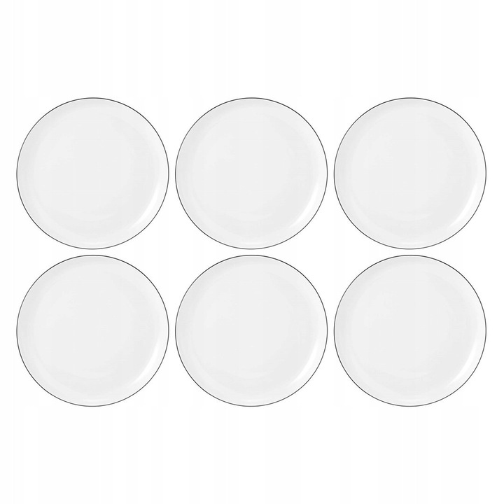 6 darabos készlet, Seltmann Weiden Lido Black Line étkészlet tányér, porcelán, karcálló, fekete szegéllyel, fehér, 6 x 20 cm