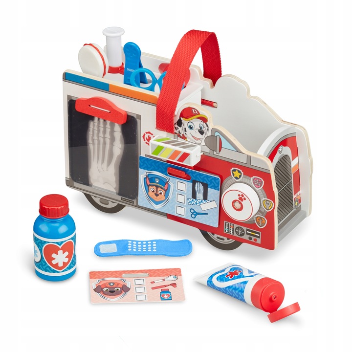 Vehicul de interventie Melissa & Doug Marshall, din lemn, cu accesorii medicale educative, multicolor, 1 buc, 30 x 18,8 x 10,5 cm