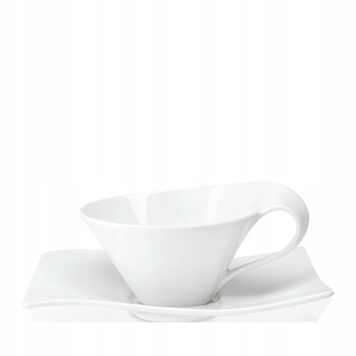 Чаша за чай, чаша Villeroy&Boch NewWave с чинийка, от порцелан, бяла, 220 мл, чинийка 18x15 см